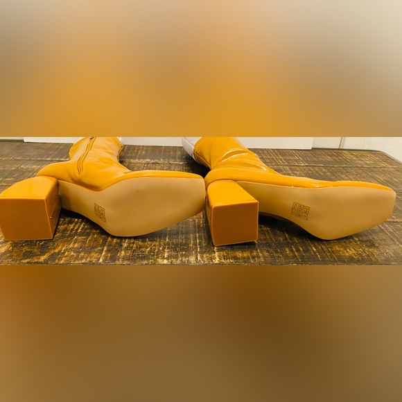 Public Desire Supreme Square Toe Sock Boot- PATENT CAMEL Size 9 •NEW• - Picture 6 of 8